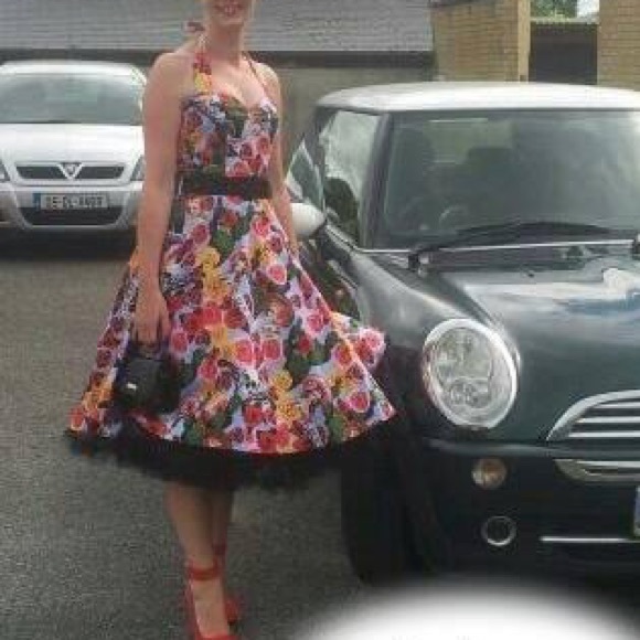 HELL BUNNY Mexico 50s Rockabilly Halter Neck Cotton Midi Dress - Picture 14 of 16